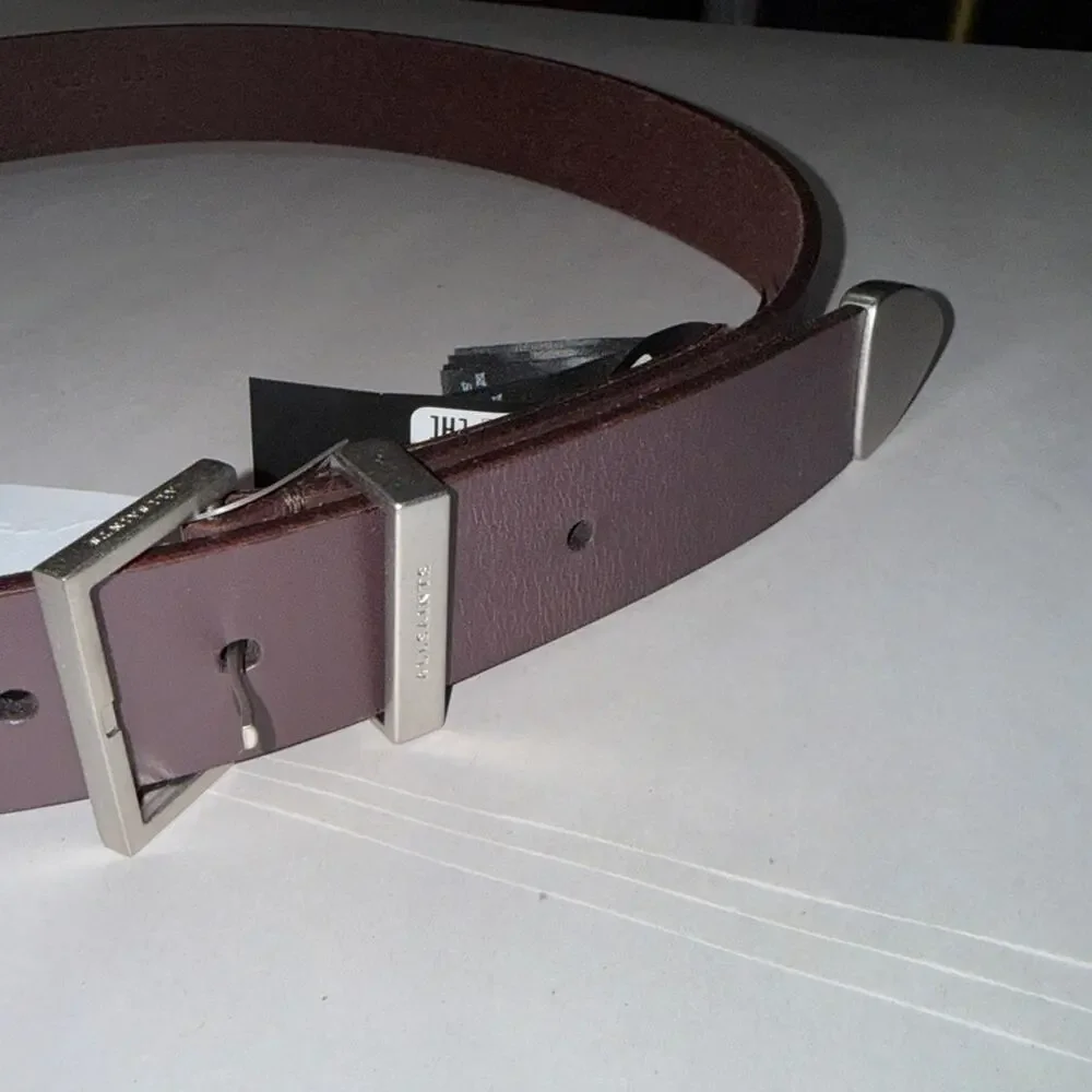 Allsaints men’s oxblood red antique nickel 3 piece belt set size small. NWT